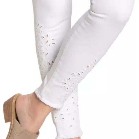 FRAME Le Skinny de Jeanne Foliage Embroidered Jeans Blanc - Picture 2 of 11